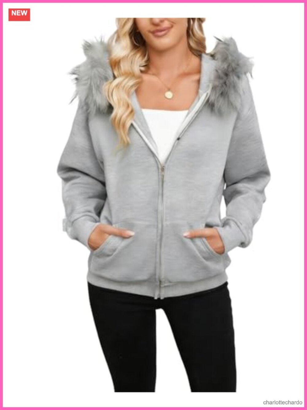 Zip Up Hoodie Fleece Faux Fur Trim Long Sleeve Y2K Letter Print Sweatshirt